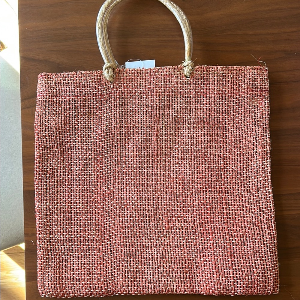 DKNY pure Chic Orange and Beige Tote Bag with Woven Texture and Sturdy Handles